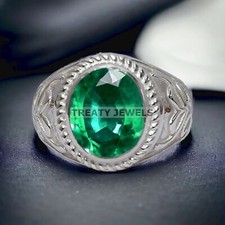 Emerald Oval Cut Gemstone With 925 Sterling Silver Ring For Men's 611
