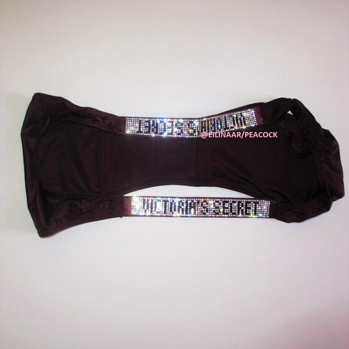 VICTORIA'S SECRET Brazilian Panty Shine Logo Strap XL Dark Violet Satin Bling - Picture 3 of 5