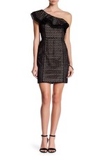J.Crew 153990 Women's One-Shoulder Flutter Cap Sleeves Eyelet Dress Black Sz. 2