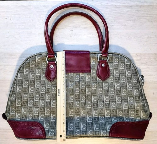 Vintage Luggage Carry-On Travel Bag Liz Claiborne Leather Fabric Red Tan Zip - Picture 4 of 13