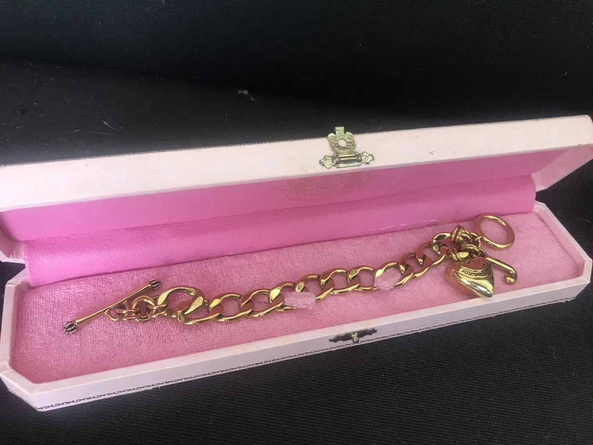 Juicy Couture Small Puffy Heart Bracelet. Juicy Heart Charm Bracelet. Juicy Gold Ton Bracelet. Vintage Juicy Couture Chain Bracelet