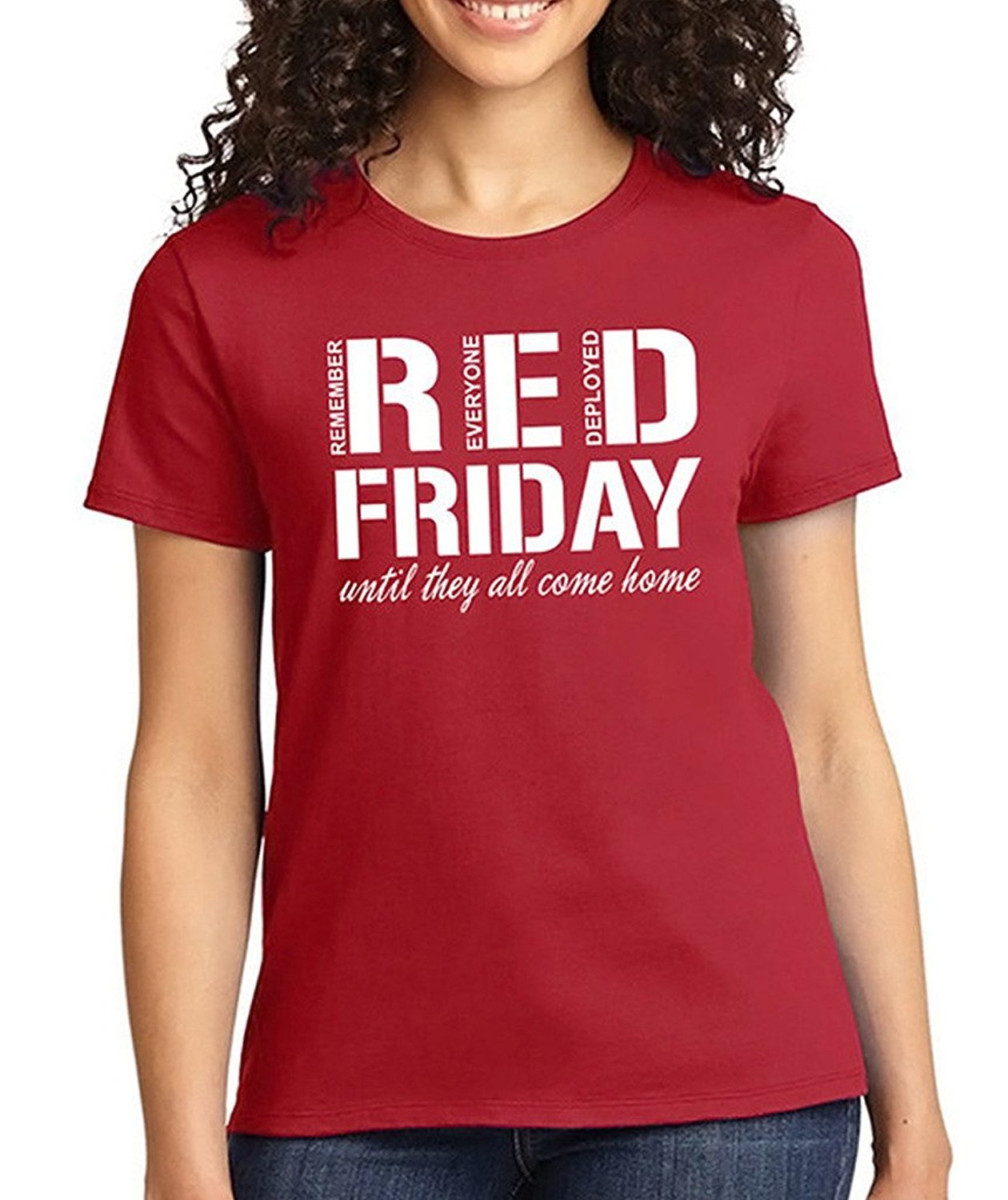 RED FRIDAY Remember Everyone Deployed veteran military Women's Crew neck T-Shirt