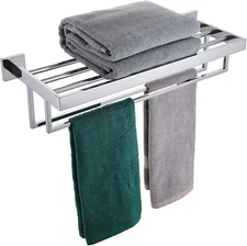 24'' Bathroom Towel Shelf Chrome Towel Rack with Two Bath Towel Bars SUS304 Stai
