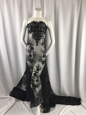 Black Flowers Embroider In A 2 Way Stretch Mesh Lace-Apparel-Fashion-By The Yard