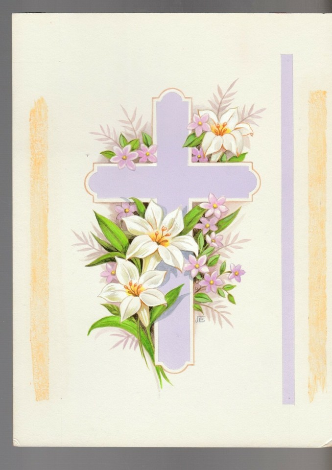 EASTER BLESSINGS Purple Cross w/ White Flowers 7x9  Greeting Card Art #E2727 Comic Art