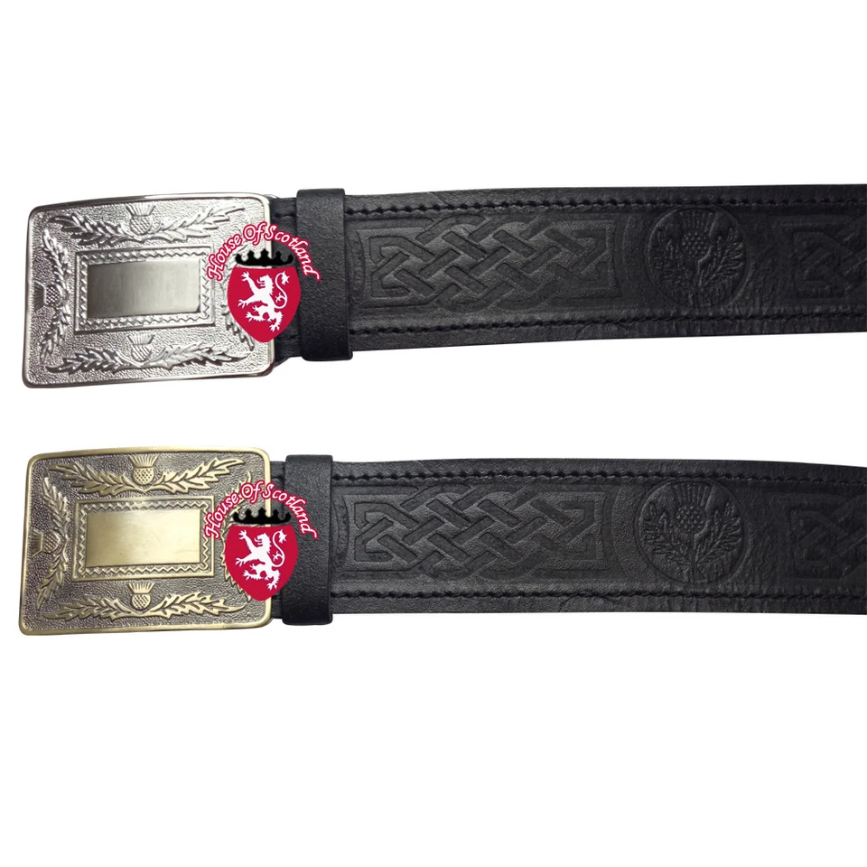 HS Echtleder Kilt Gürtel Distel geprägt mit schottischen Kilts Gürtel Schnalle Set