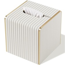 Tissue Box Cover,White Square Leather Standard, Cream White