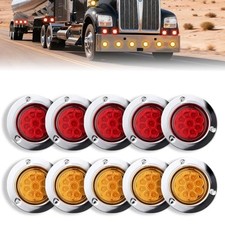 5 Red 5 Amber 2 Inch 9 LED Side Marker Lights with Stainless Steel