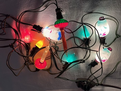 #ad Vintage Multicolor Novelty Christmas Lights 1940 50’s Set Of 9 $49.00