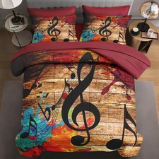7 Pcs Queen Size Comforter Set with 2 Pillowcases 2 Shams, Musical Music Di...