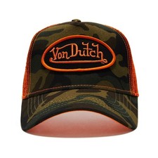 NWT Von Dutch Hat Green Camo orange Embroidered Trucker Mesh Snapback Cap