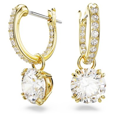 Swarovski Stilla Drop Earrings, Round Cut, White, Gold-Tone Plated 5638802