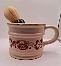 BARBERSHOP Old Fashioned Luxury Shaving Mug w/brush Gold Rim 4 inch dia. Vintage