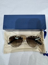 Excellent LOUIS VUITTON Gold Solid Aviator Studded Sunglasses w/ Case Auth Japan