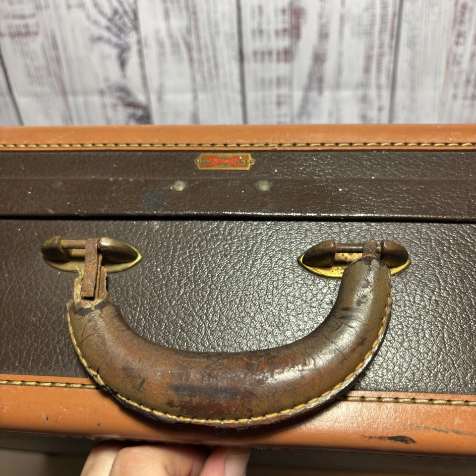 Vintage Hartmann Leather Trim Suitcase Brown Wardrobe Travel Case 1940s-1950s - Image 4 of 4