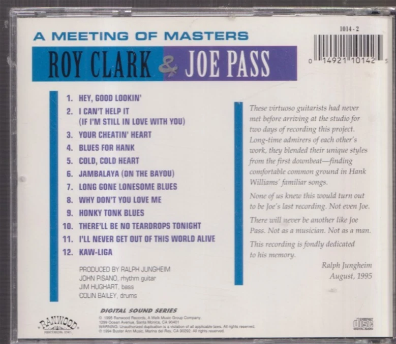1 CENT CD Roy Clark & Joe Pass – Play Hank Williams / Bluegrass, Country - Image 2 of 2