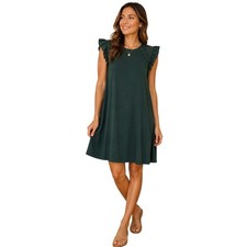 NWT LOFT Eyelet Ruffle Flutter Sleeve Swing Dress Dark Green XS 529114