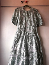 Warehouse mint green Floral Brocade Fit & Flare Puff Sleeve Knee Dress UK 14