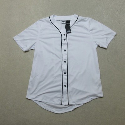 Urban Classics White Baseball Jersey Shirt Size L Button Up Short Sleeve