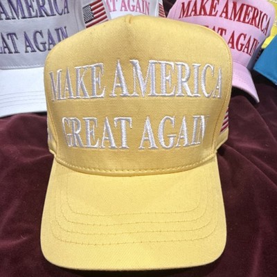 Cali-Fame Trump MAKE AMERICA GREAT AGAIN 2024 Yellow Hat w/American Flag