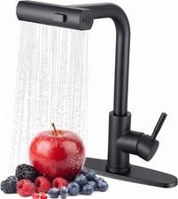 Grifo de cocina negro con rociador extra ble 3 modos cascada acero inoxidable
