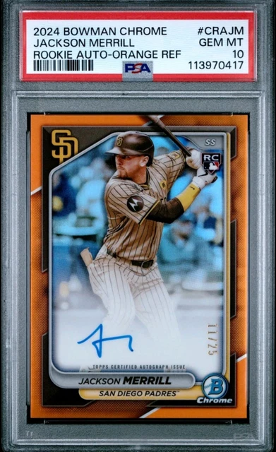 Jackson Merrill Auto /25 PSA 10 2024 Bowman Chrome RC Orange Refractor Padres