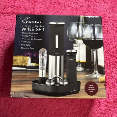 Rabbit Rechargeable Electric Wine Opener 8-piece Set wt Foil Cutter Cork Aerator