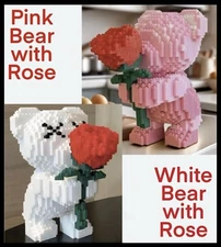 Pink or White Bear with Rose building block set, Valentine’s Day, Easter, Love