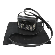 CHRISTIAN DIOR OBLIQUE DIOR LOCK SHOULDER BAG CANVAS LEATHER NAVY BLACK WOMEN'S