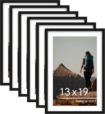 13X19 Picture Frame Set of 6, Display Pictures 11 X 17 with Mat or 13 X 19 witho