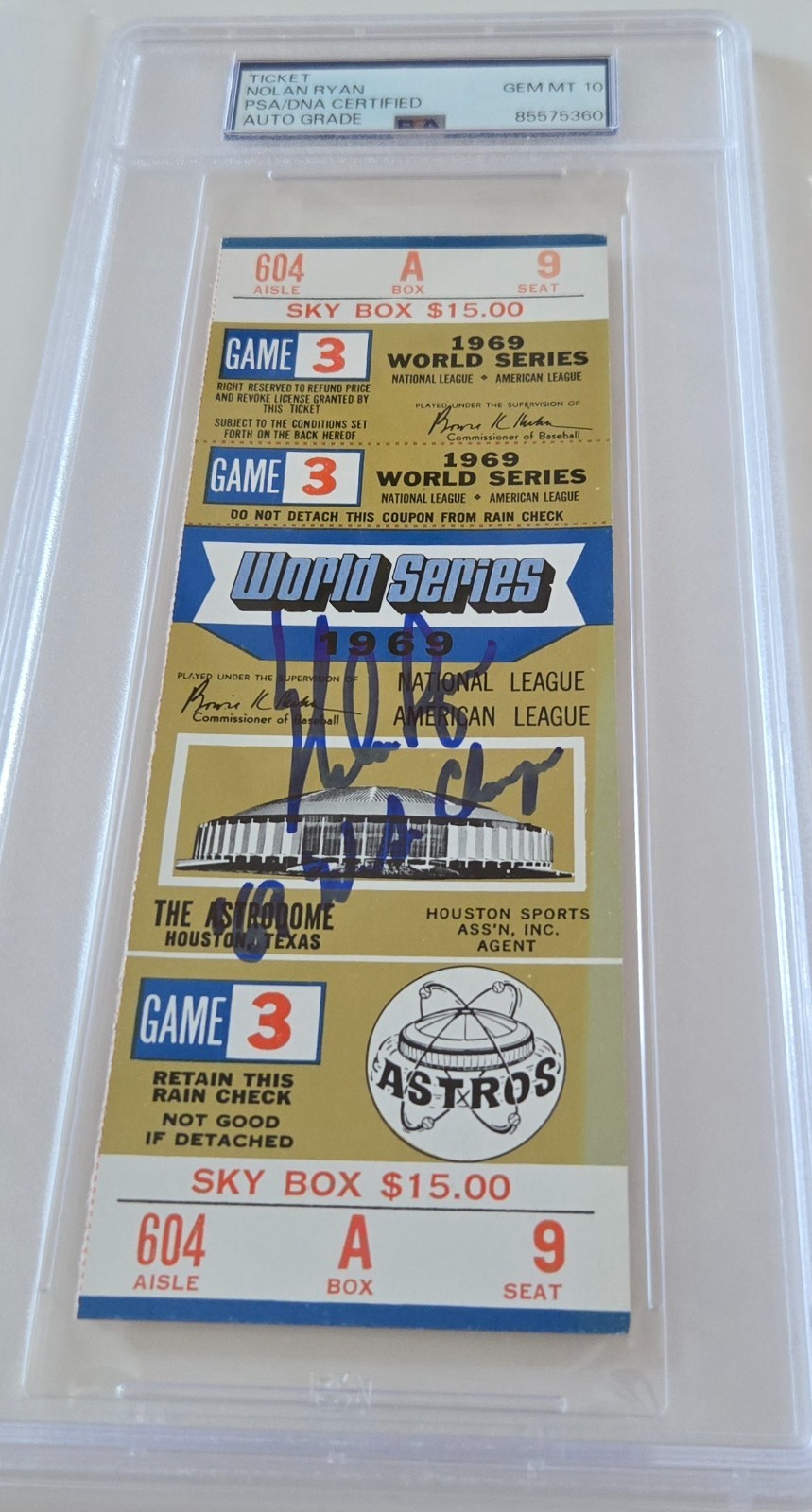Nolan Ryan Signed 1969 Original World Series Game 3 Full Ticket PSA/DNA Gem Mint view 2