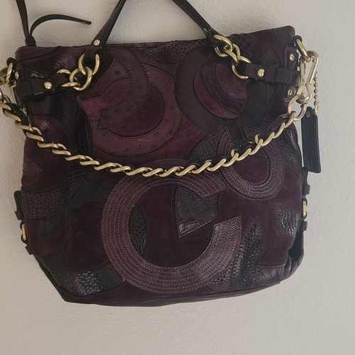 Coach Inlaid C Brooke Purple Leather Suede Medium Hobo Tote Bag Purse -Rare - Picture 6 of 9
