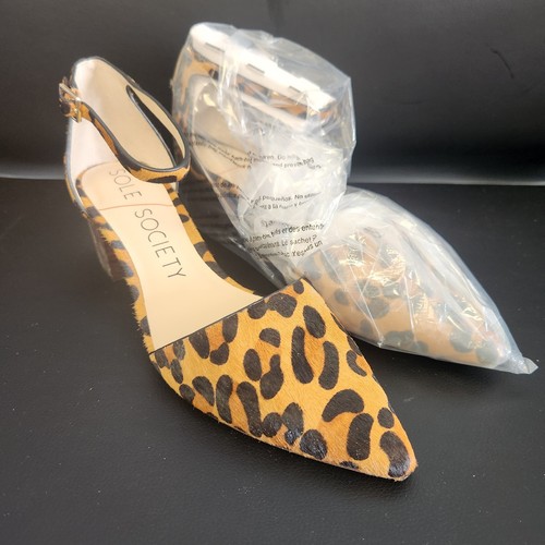 Sole Society Ankle Strap Pointed Toe Heel-Katarina Tan/Black - Leopard, 8.5M/39 - Picture 2 of 10