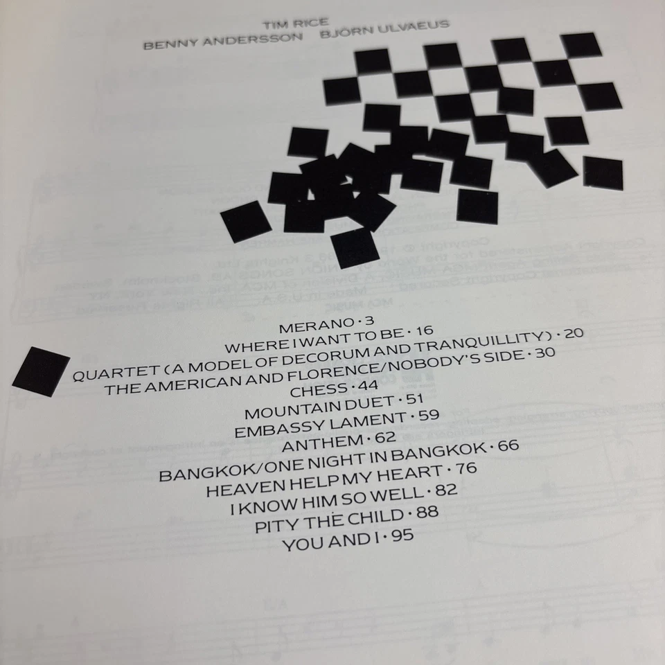 Original 1986 CHESS Soundtrack Song Book 104 Pages VG+ Tim Rice Abba Guys - Image 2 of 4