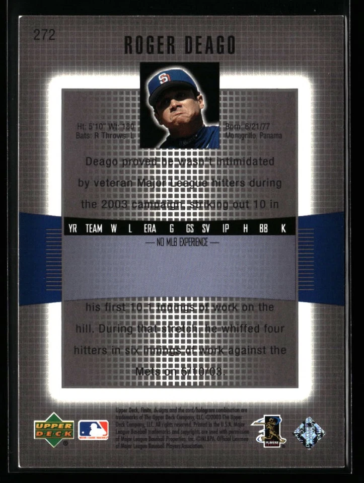 Roger Deago 2003 Upper Deck Finite #272 #/1299 Rookie San Diego Padres - Image 2 of 2