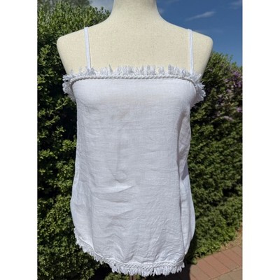 Francesca Bettini 100% Linen Cami Top Women's Small S White Fringe Made In Italy
