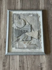 Vintage Abstract Brutalist Layered Painting Mid Century Modern Art Signed