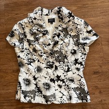 Adrianna Papell Evening Essential Black  White Floral Petal Jacket Sz 10