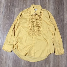 VTG 1970s After Six Yellow Ruffled Tuxedo Shirt Retro Frilly Disco Size 17/35