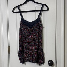 Vintage Free People Mini Slip Dress Tunic Floral Adjustable Straps Boho Size 6