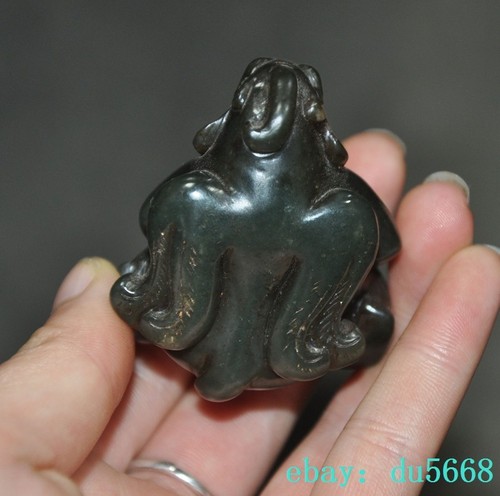 2"Ancient dynasties Hetian jade Carved fengshui Wealth Animal Bear Beast Statue - Afbeelding 6 van 7