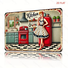 Blech Schild Küche 50er Metall Wandbild Kochen Retro Vintage Pin Up Backen