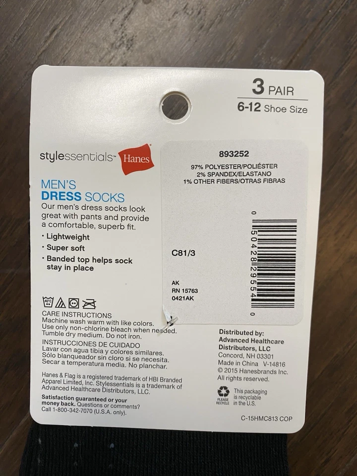 NUEVO CON ETIQUETAS 3 pares de calcetines de vestir Hanes Performance para hombre talla 6-12, patrón-Argyle C81/3 Foto 4 de 4