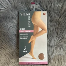Silk Impressions Sheer Light Support Womens Size Medium Rich Tan High Waisted