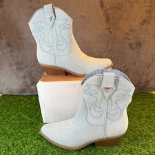 Guess Denim Botas de Vaquero Azul Claro Western Botines al Tobillo Mujer Talla 6.5