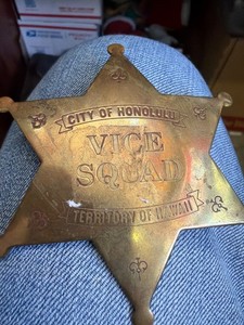 Original Antique Hawaii Territory Vice Squad Badge - Obsolete Historical Police 