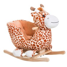 Kids Plush Rocking Horse Giraffe Themed Ride-On Chair Toy With