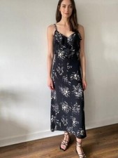 WALLIS LADIES BLACK FLORAL FRILL CAMI DRESS SIZE 18 (ref 156) SALE