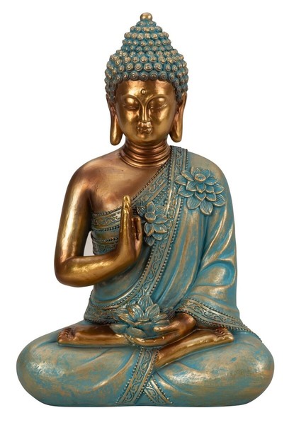 Buddha Figur 31,5Cm TüRkis Gold Mit Lotusblume Dekoration Figur Entspannung Deko-image