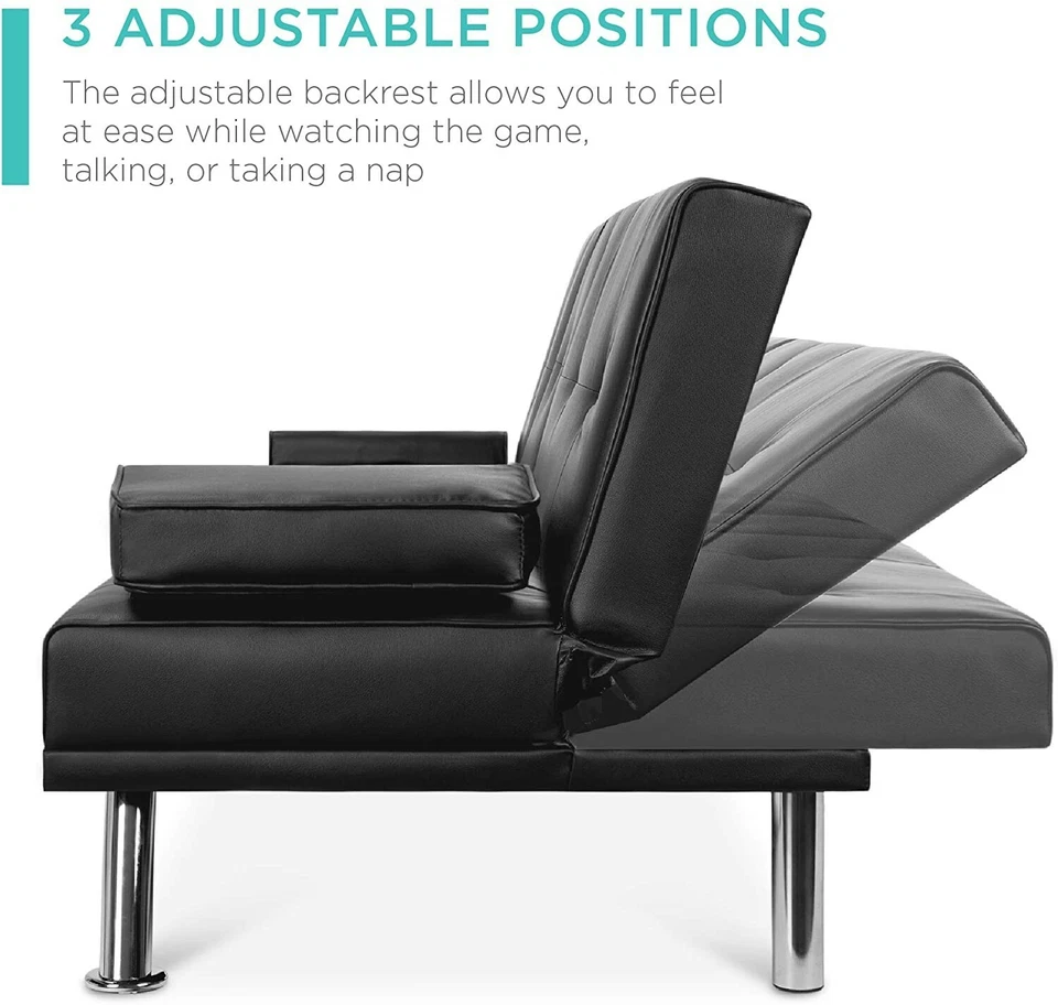 Futón plegable convertible moderno tapizado de cuero sintético Best Choice Products Foto 2 de 3